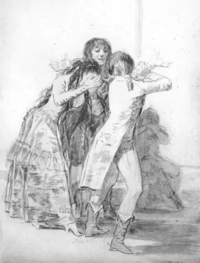 Weinende Frau und drei Männer Francisco de Goya